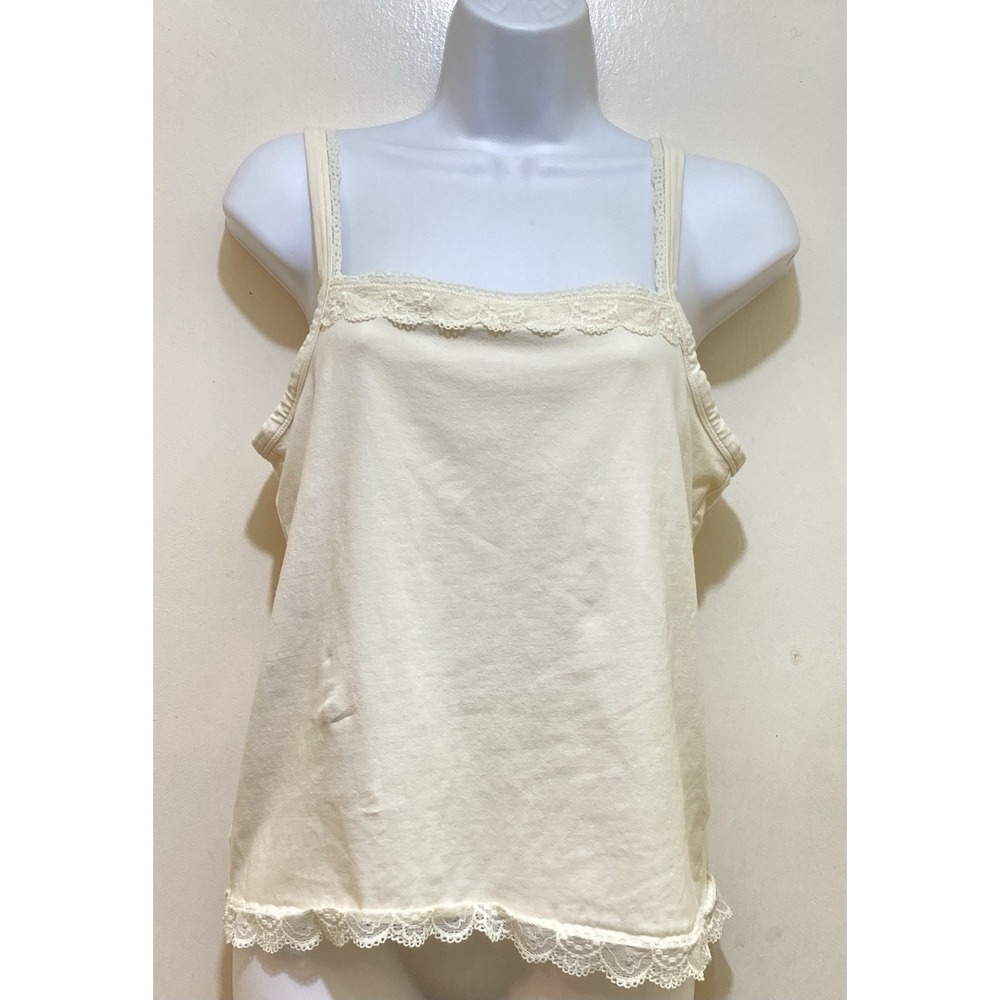 Coldwater Creek Y2K Womens Lace Trim Cami Top 8 Ivory Built In Bra Layer Stretch